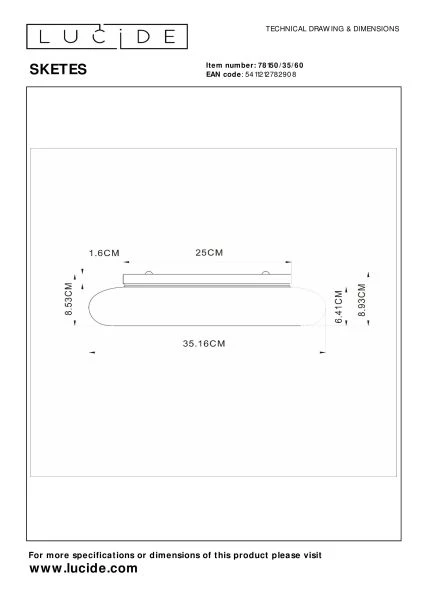 Lucide SKETES - Flush ceiling light - Ø 35,2 cm - LED Dim. - CCT - 1x18W 2700K/5000K - Transparant - technical